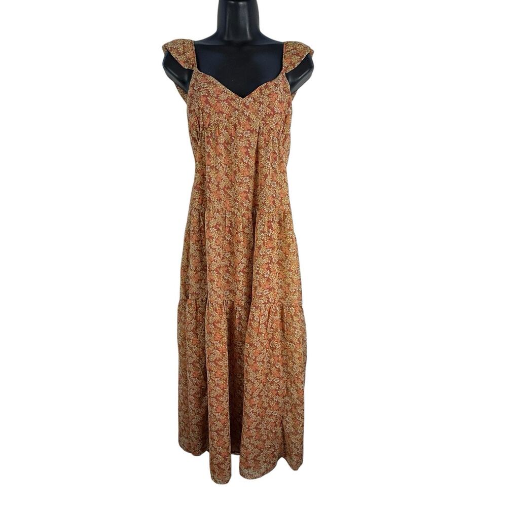 Madewell Georgette Ruffle‎ Sleeve Tiered Midi Dress Daisy Meadow Size 8 Floral